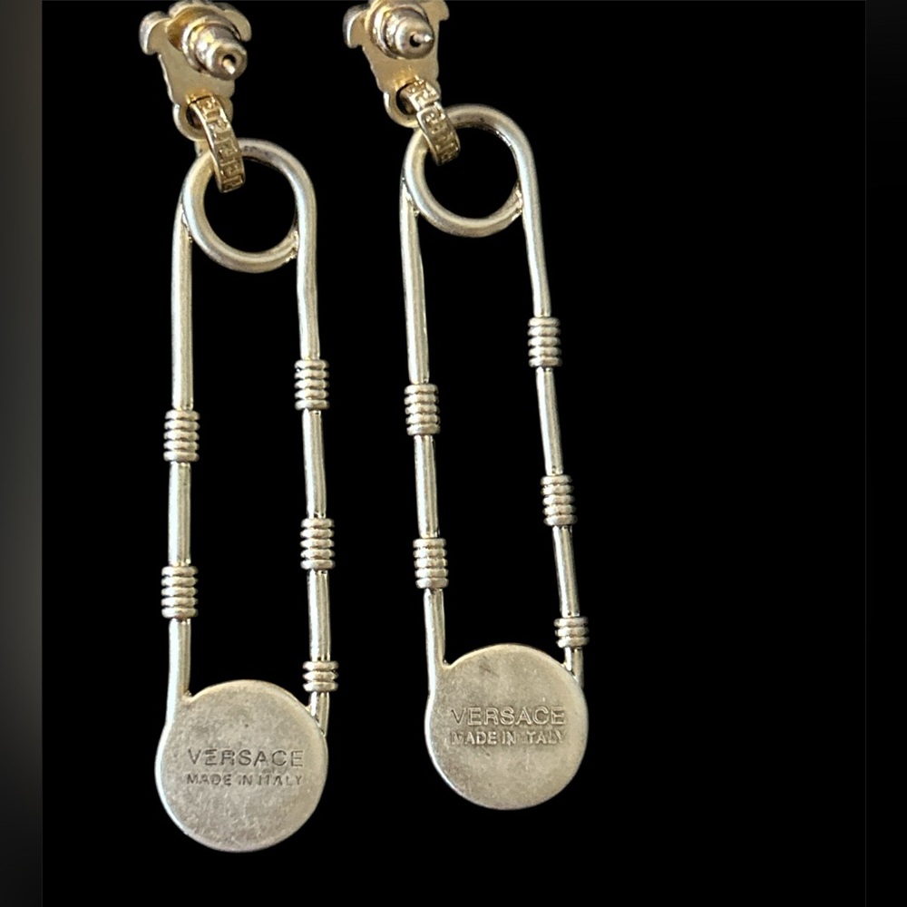 Versace Gold Medusa Drop Safety Pin Earrings! NIB! - Picture 5 of 5